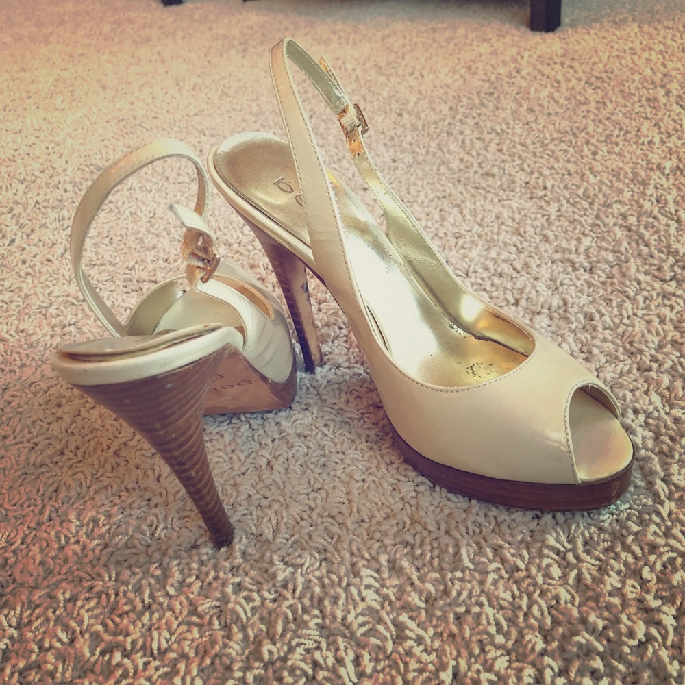 Wooden platform cream patent leather